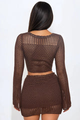 Ready For Vacation Crochet Skirt Set - Chocolate
