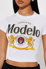 Modelo Cerveza Baby Tee - White
