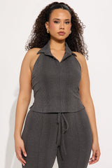 Melina Ribbed Capri Pant Set - Charcoal