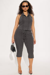 Melina Ribbed Capri Pant Set - Charcoal