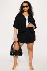 Alana Linen Shirt And Short Set - Black