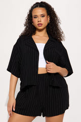 Alana Linen Shirt And Short Set - Black