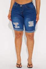 Sunny Side High Rise Bermuda Denim Shorts - Dark Wash