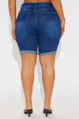 Sunny Side High Rise Bermuda Denim Shorts - Dark Wash