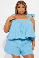 Sweet As Can Be Linen Short Set - Blue