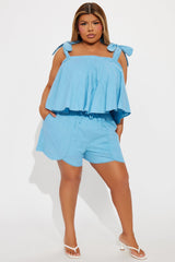 Sweet As Can Be Linen Short Set - Blue
