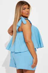 Sweet As Can Be Linen Short Set - Blue