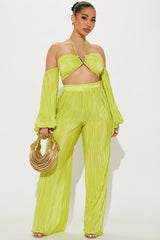 Meghan Plisse Pant Set - Lime