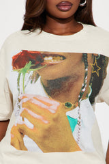 Hint Of Gold Rose Washed Oversized Tee  - Natural