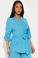 Perfect Getaway Linen Pant Set - Aqua