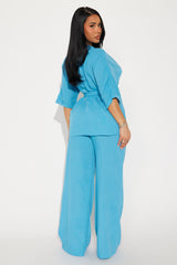 Perfect Getaway Linen Pant Set - Aqua