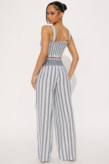 Avery Linen Pant Set - Blue/combo