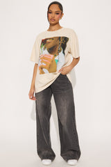 Hint Of Gold Rose Washed Oversized Tee  - Natural