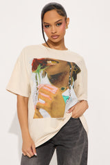 Hint Of Gold Rose Washed Oversized Tee  - Natural