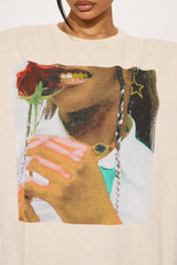 Hint Of Gold Rose Washed Oversized Tee  - Natural