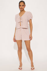 Keoni Striped Short Set - Taupe/combo