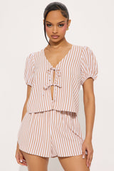 Keoni Striped Short Set - Taupe/combo