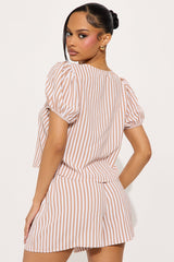 Keoni Striped Short Set - Taupe/combo