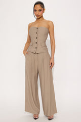 Layla Pinstripe Linen Pant Set - Mocha