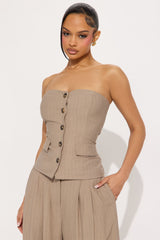 Layla Pinstripe Linen Pant Set - Mocha