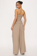 Layla Pinstripe Linen Pant Set - Mocha