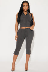 Melina Ribbed Capri Pant Set - Charcoal