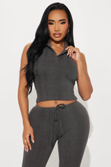 Melina Ribbed Capri Pant Set - Charcoal