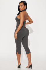 Melina Ribbed Capri Pant Set - Charcoal