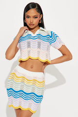 Walks By The Beach Crochet Mini Skirt Set - Multi Color