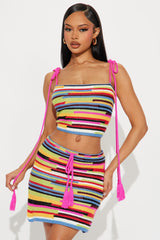 Marina Striped Crochet Skirt Set - Pink/combo
