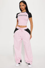 No Competition Wide Leg Sweatpants - Pink/combo