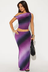 Hazel Mesh Maxi Skirt Set - Purple/combo