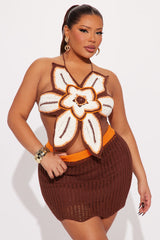 Flower Child Crochet Skirt Set - Brown