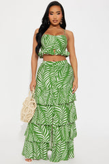Samara Tiered Maxi Skirt Set - Green/combo