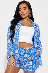 Ocean Breeze Linen Short Set - Blue/combo