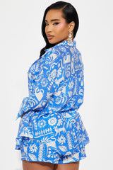 Ocean Breeze Linen Short Set - Blue/combo