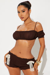 Golden Hour Moment Chiffon Micro Short Set  - Chocolate