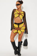 Sunflower Feel Crochet Mini Skirt Set - Black/combo