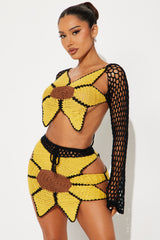 Sunflower Feel Crochet Mini Skirt Set - Black/combo