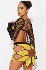 Sunflower Feel Crochet Mini Skirt Set - Black/combo