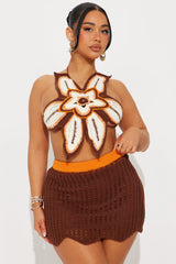 Flower Child Crochet Skirt Set - Brown