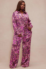 Rylin Satin Pant Set - Purple/combo