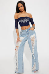 Main Stage Off Shoulder Crop Top - Navy