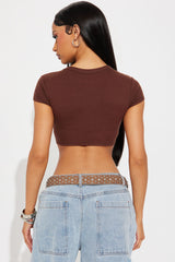Cowboy Wanted Cropped Baby Tee - Chocolate