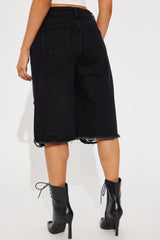 For Keeps Distressed Denim Bermuda Shorts - Black Wash