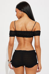 Golden Hour Moment Chiffon Micro Short Set  - Black