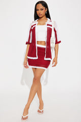 Game On Crochet Skirt Set - Red/combo
