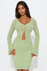 Cheryl Crochet Skirt Set - Sage