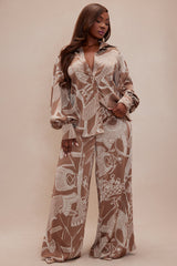 Anna Satin Pant Set - Mocha/combo