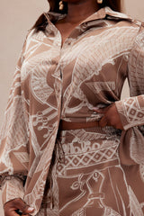 Anna Satin Pant Set - Mocha/combo